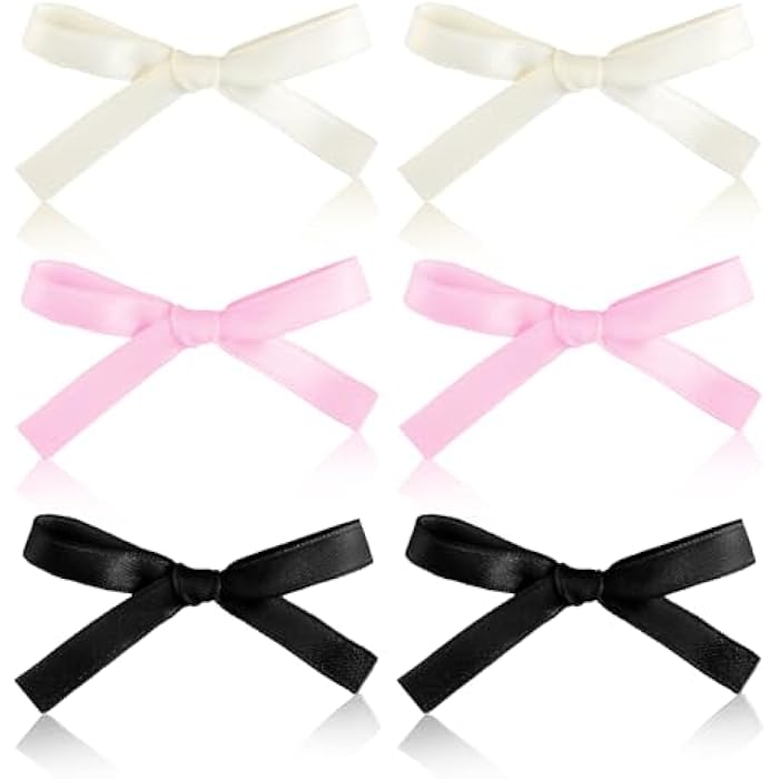 QOCO 6pcs Cute Bow Hair Clips Solid Color Kawaii Bowknot Tassel Ribbon Hair Kawaii Clips Bow Hair Kawaii Clips Long Tail Hair Kawaii Bow Barrettes for Women Girls(Pink White Black) - Image 1